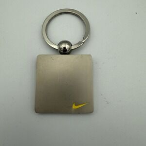 RARE Vintage Nike‎ Double Sided Swoosh Yellow Silver Metal Keychain Key Ring
